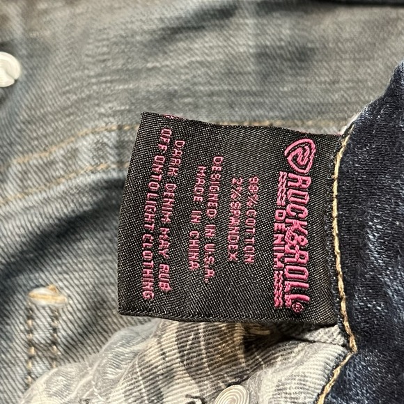Rock & Roll Cowgirl Trouser Jeans Size 28x34 River Details Dark Wash Boot Cut - Picture 4 of 11